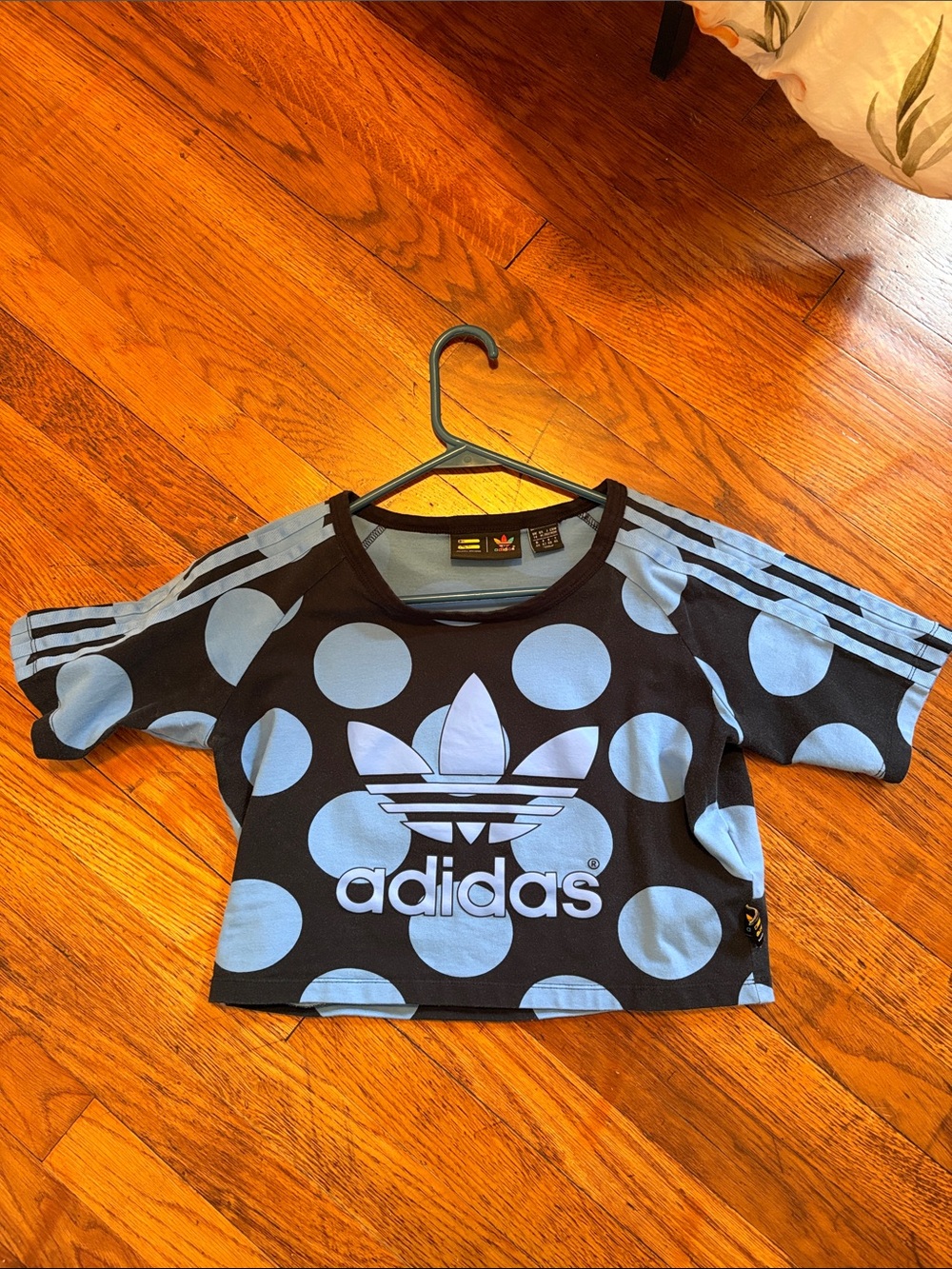 adidas Black & Light Blue Polka Dot Cropped Tee - Picture 2 of 4